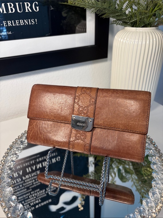 GUCCI Handbags - GUCCI GG Guccissima Leather Metal Bar Flap Continental Wallet